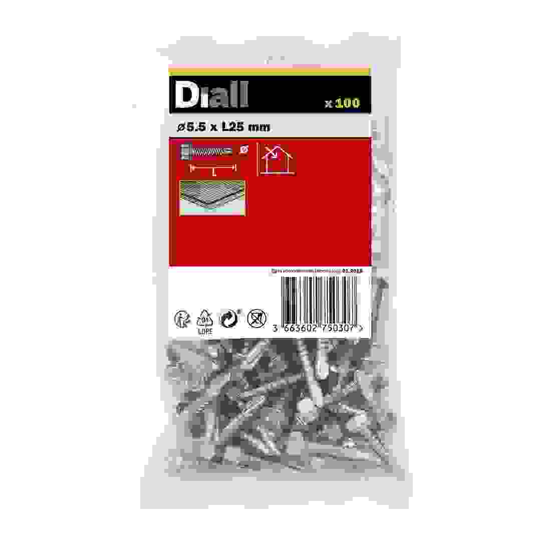 مجموعة براغي ثقب سداسية فولاذ كربوني مطلي بالزنك ديال (5.5 × 25 مم، 100 قطعة)