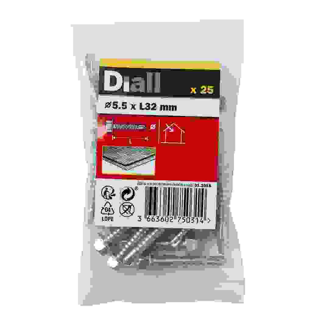 Diall Zinc-Plated Carbon Steel Drilling Hex Screw Pack (5.5 x 32 mm, 25 Pc.)
