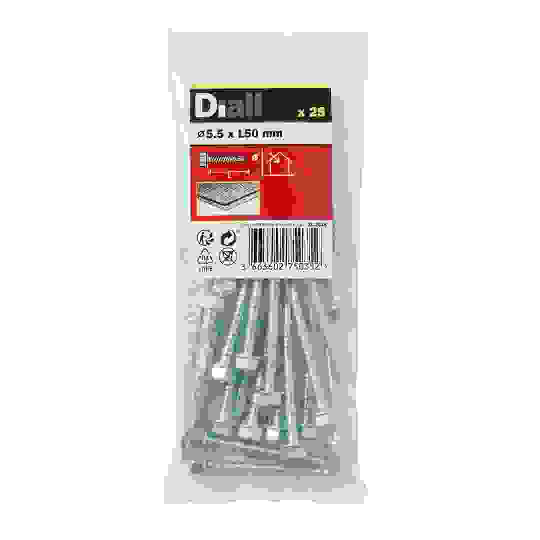 Diall Zinc-Plated Carbon Steel Drilling Hex Screw Pack (5.5 x 50 mm, 25 Pc.)