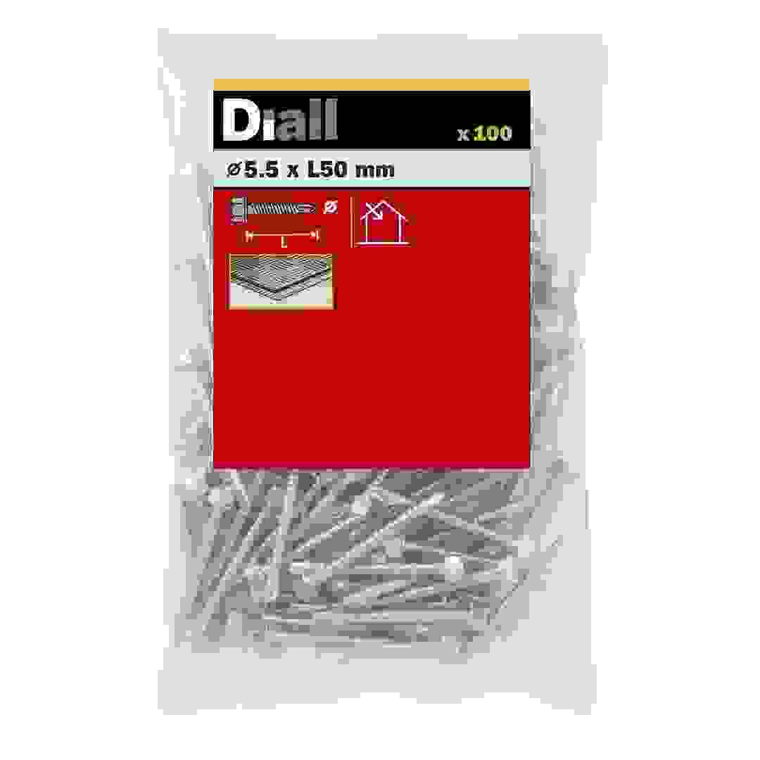 Diall Zinc-Plated Carbon Steel Drilling Hex Screw Pack (5.5 x 50 mm, 100 Pc.)