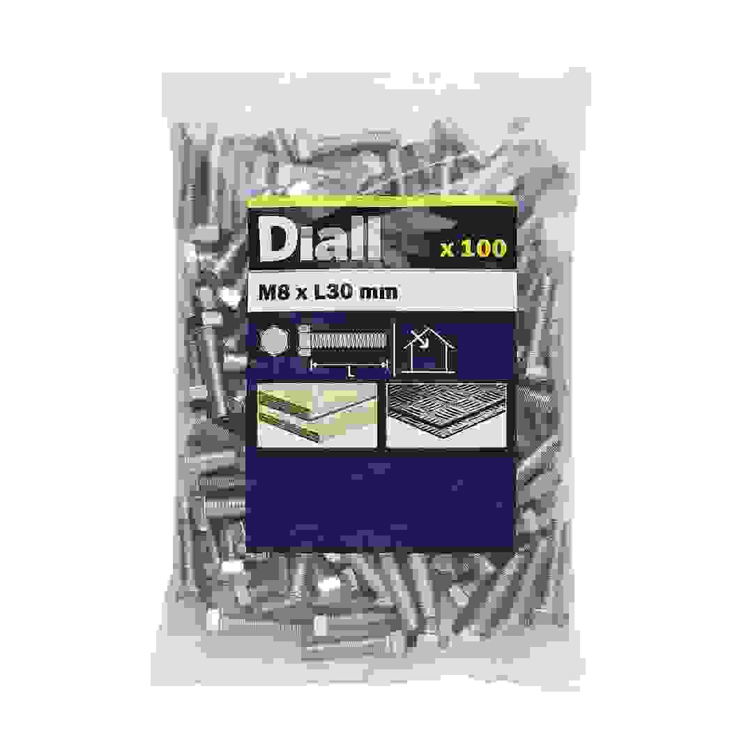 Diall Zinc-Plated Carbon Steel Hex Bolt Pack (M8 x 30 mm, 100 Pc.)