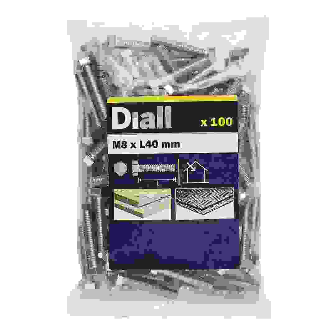 مجموعة براغي ملولبة سداسية فولاذ كربوني مطلي بالزنك ديال (M8 × 40 مم، 100 قطعة)