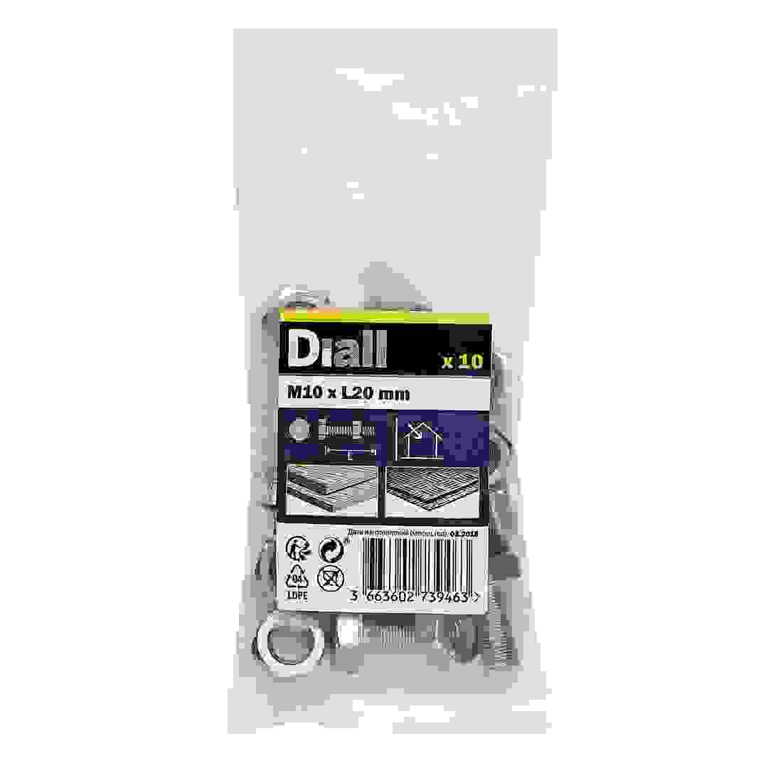 Diall Zinc-Plated Carbon Steel Hex Nut & Bolt Pack (M10 x 20 mm, 10 Pc.)