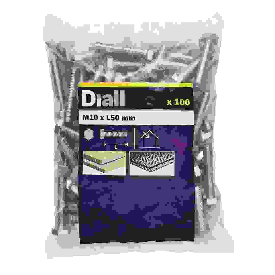 Diall M10 Hex Carbon Steel Bolt & Nut (50 mm, 100 Pc.)