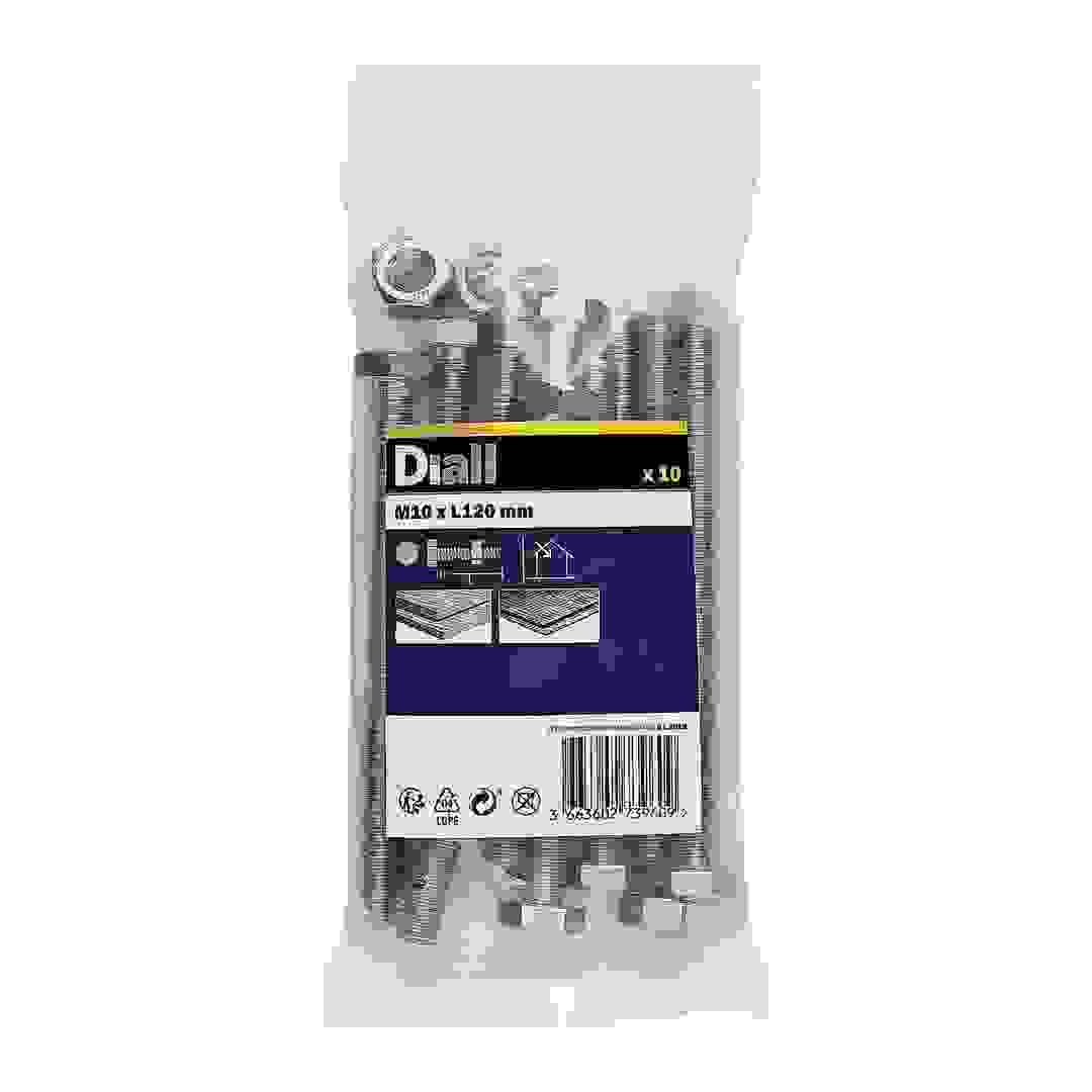 Diall M10 Hex Carbon Steel Bolt & Nut (120 mm, 10 Pc.)