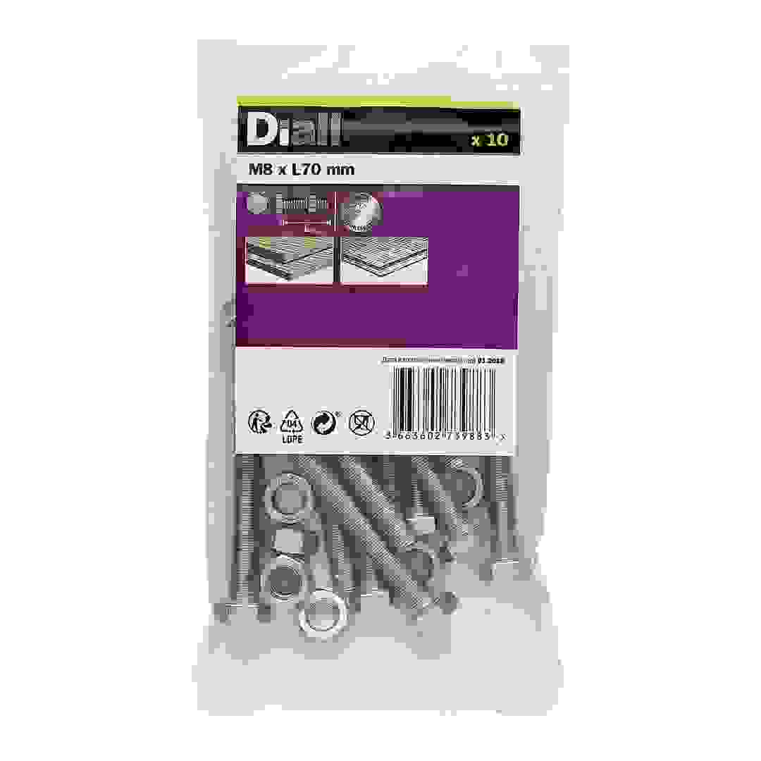 Diall M8 Hex A2 Stainless Steel Bolt & Nut (70 mm, 10 Pc.)