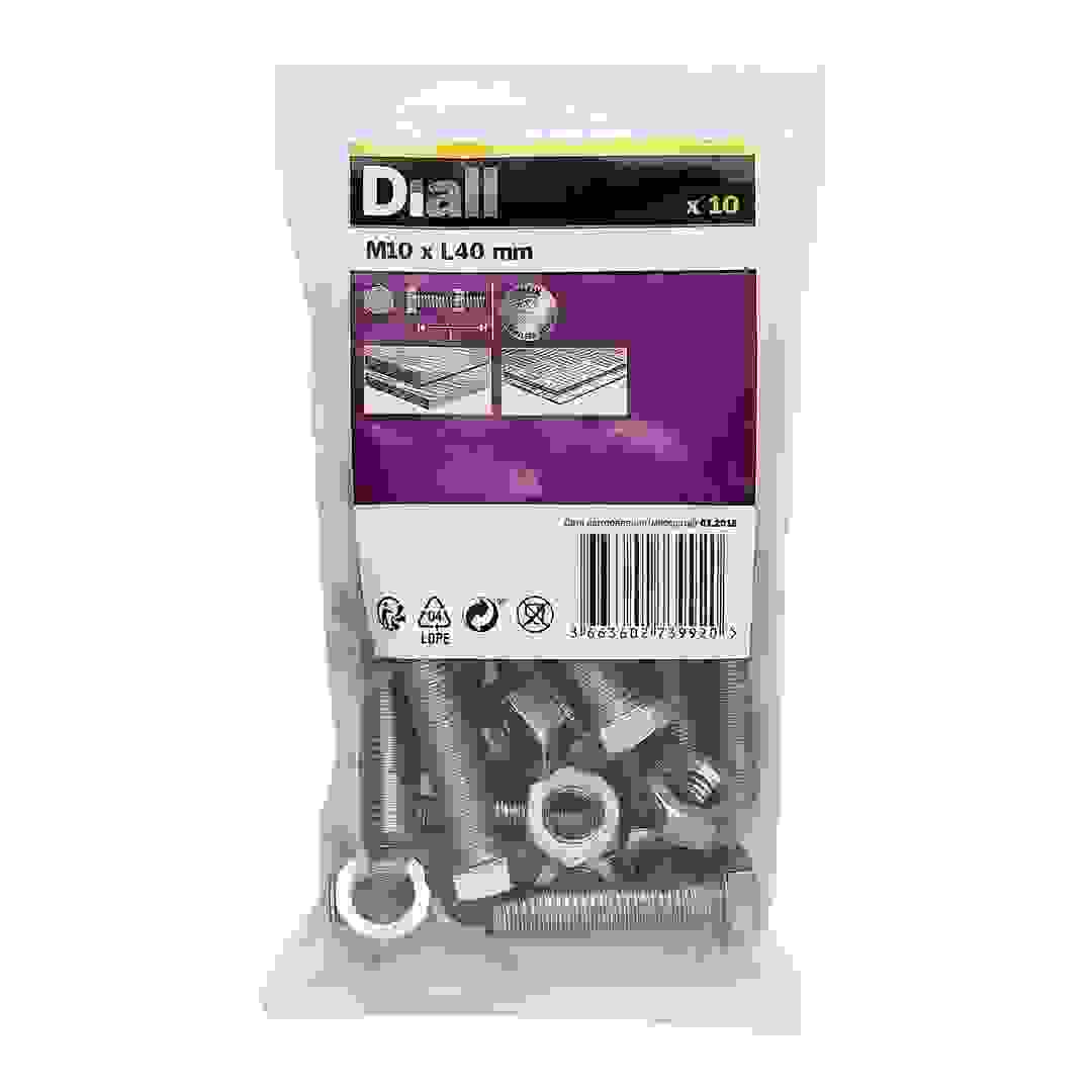 براغي وصواميل M10 سداسية A2 ستانلس ستيل ديال (40 ملم، 10 قطع)