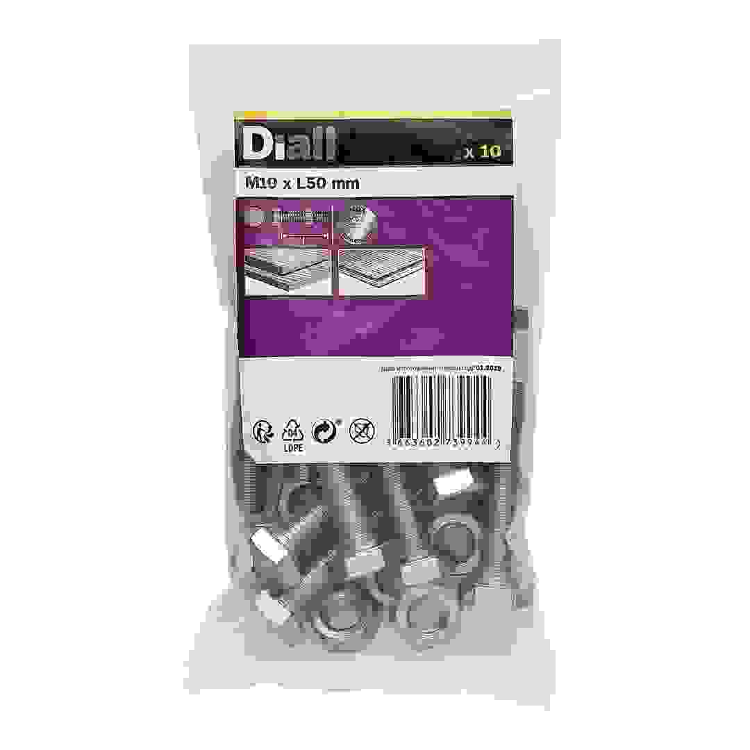 Diall M10 Hex A2 Stainless Steel Bolt & Nut (50 mm, 10 Pc.)
