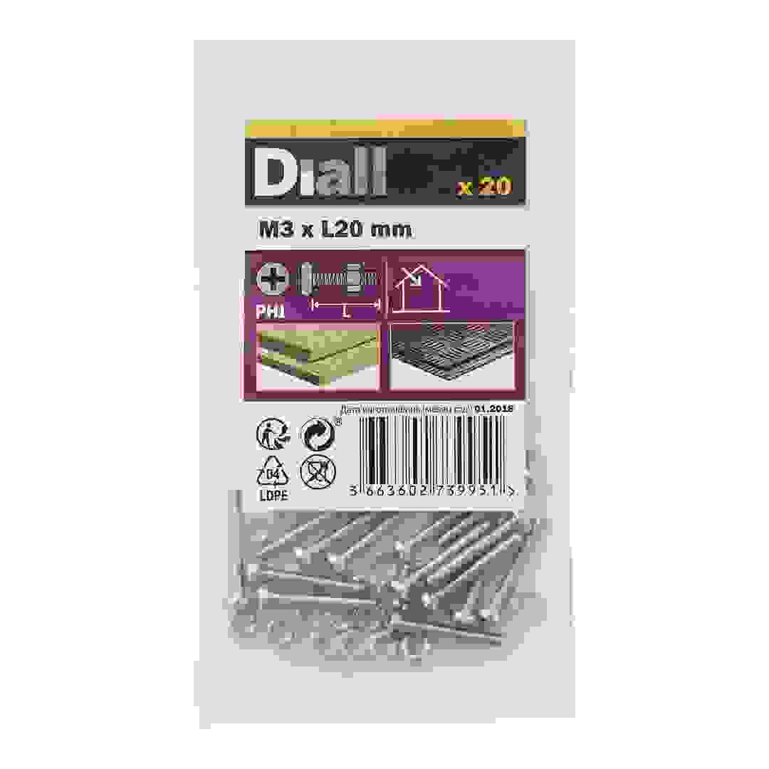 Diall M3 Carbon Steel Pan Head Machine Screw & Nut (20 mm, 20 Pc.)