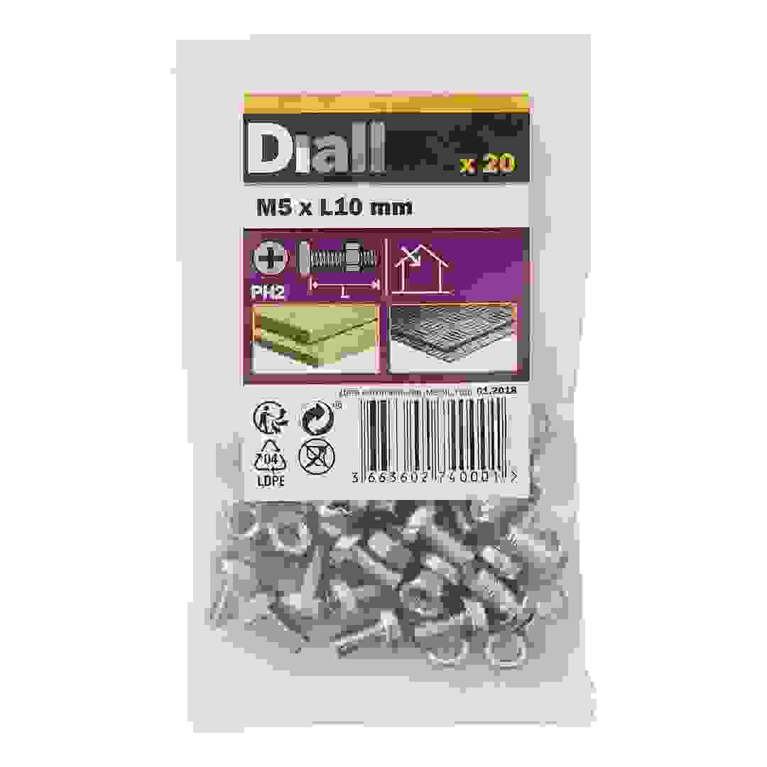 Diall M5 Carbon Steel Pan Head Machine Screw & Nut (10 mm, 20 Pc.)