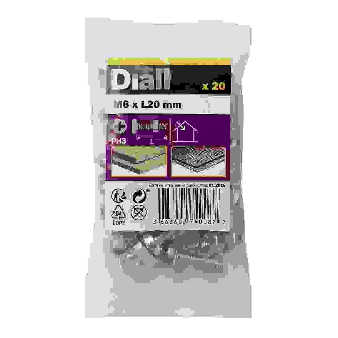 Diall M6 Carbon Steel Pan Head Machine Screw & Nut (20 mm, 20 Pc.)