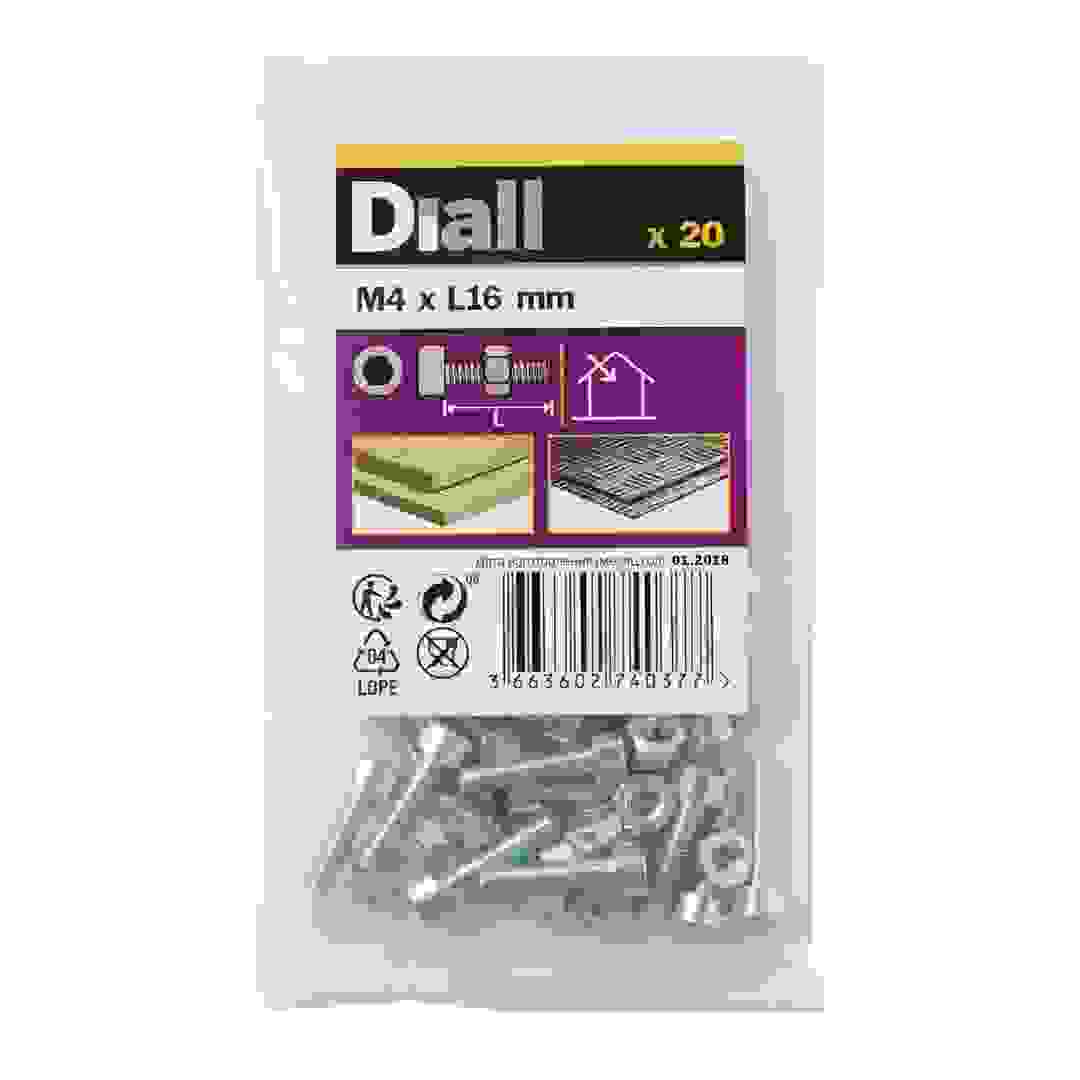 Diall M4 Cylindrical Carbon Steel Set Screw & Nut (16 mm, 20 Pc.)
