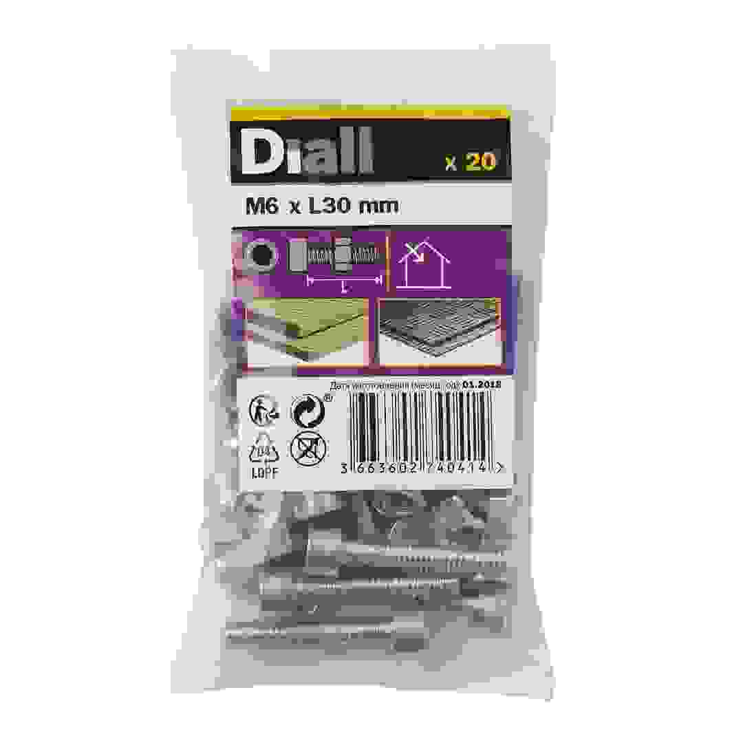 Diall M6 Cylindrical Carbon Steel Set Screw & Nut (30 mm, 20 Pc.)