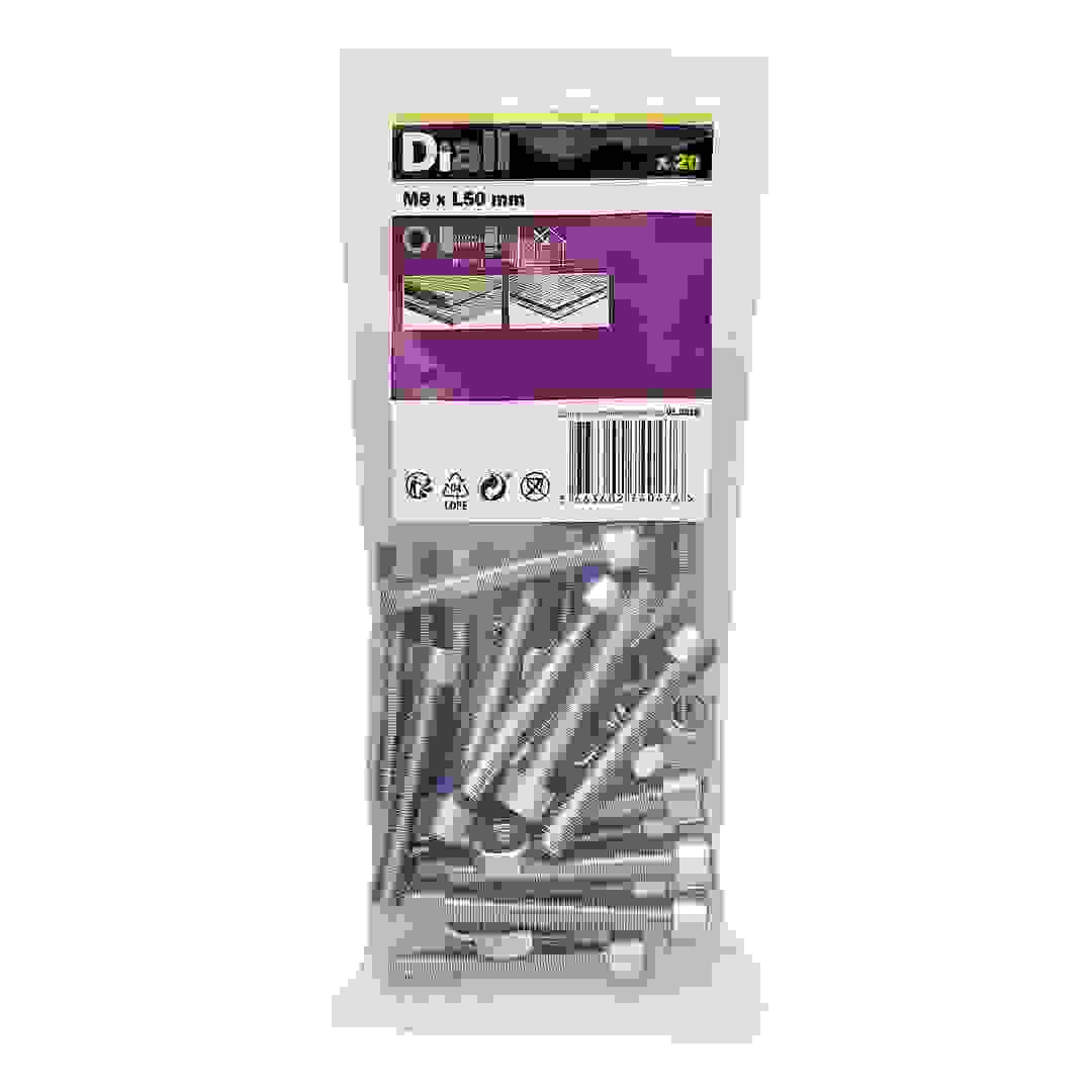 Diall M8 Cylindrical Carbon Steel Set Screw & Nut (50 mm, 20 Pc.)