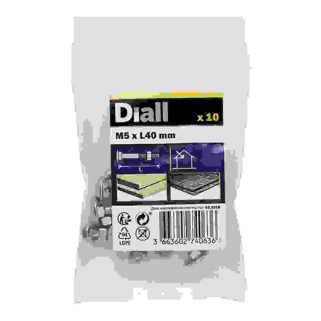 مجموعة براغي وصواميل مربعة فولاذ كربوني مطلي بالزنك ديال (M5 × 40 مم، 10 قطع)
