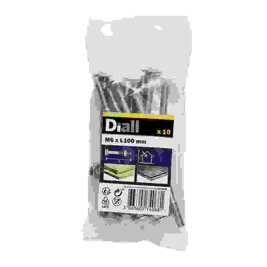 Diall Zinc-Plated Carbon Steel Square Coach Nut & Bolt Pack (M6 x 100 mm, 10 Pc.)