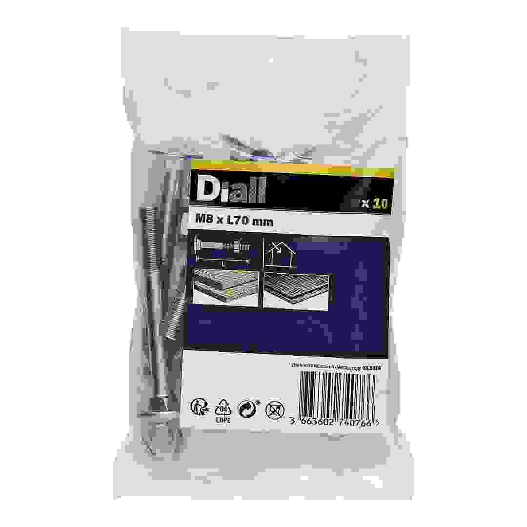 مجموعة براغي وصواميل مربعة فولاذ كربوني مطلي بالزنك ديال (M8 × 70 مم، 10 قطع)
