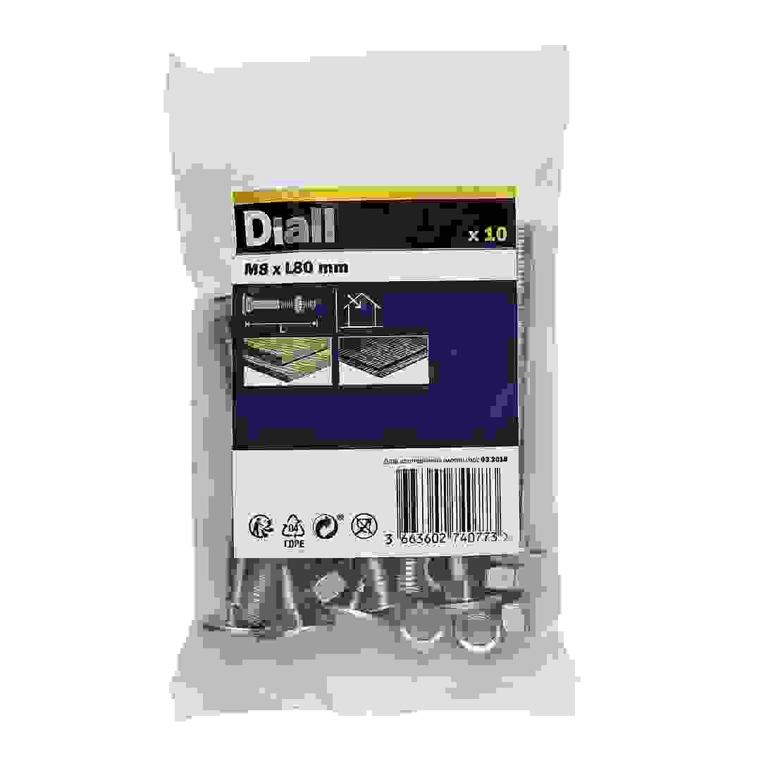 Diall Zinc-Plated Carbon Steel Square Coach Nut & Bolt Pack (M8 x 80 mm, 10 Pc.)