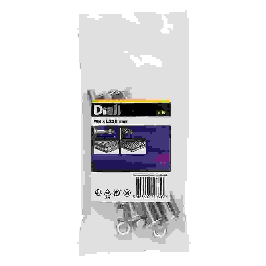Diall Zinc-Plated Carbon Steel Square Coach Nut & Bolt Pack (M8 x 120 mm, 5 Pc.)