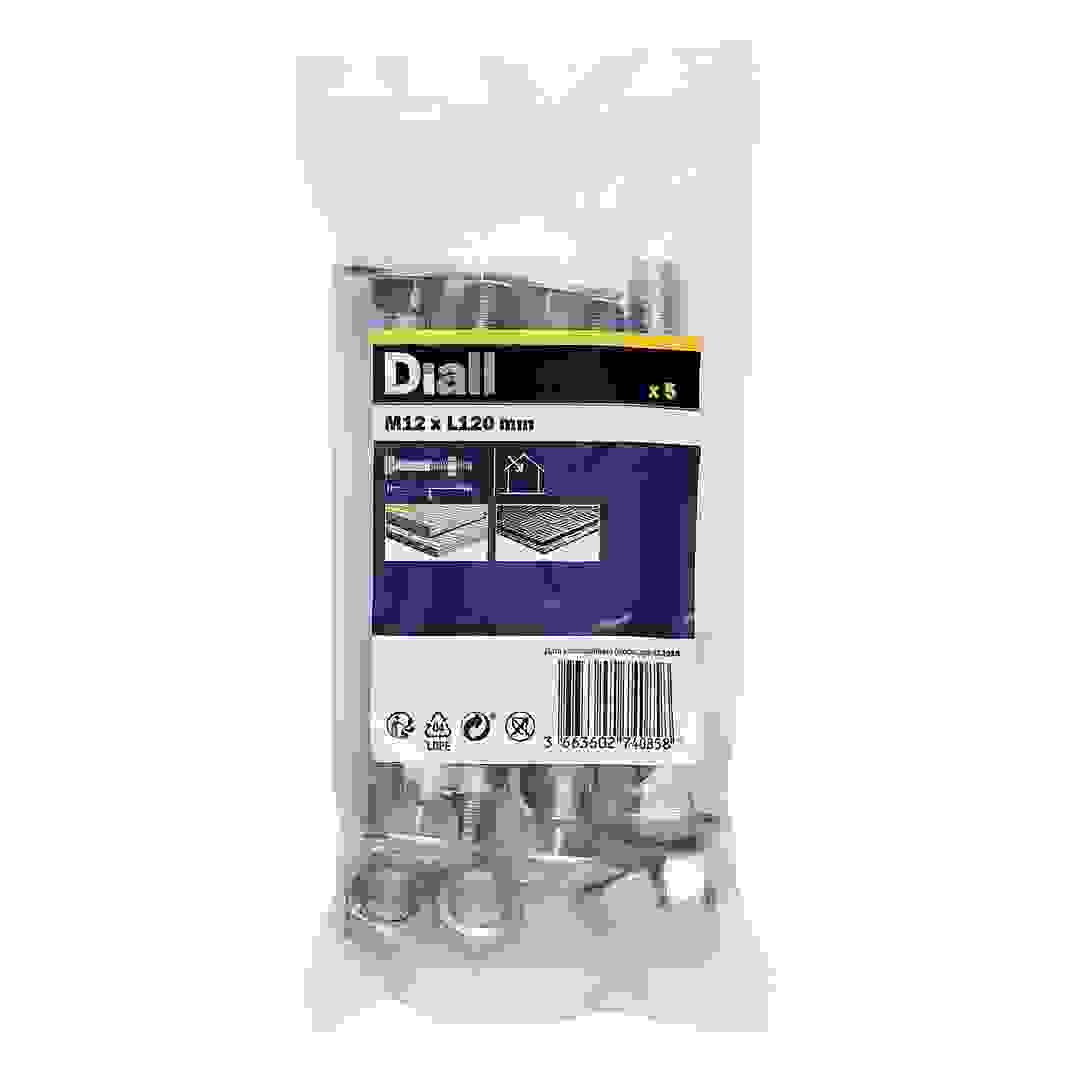 Diall Zinc-Plated Carbon Steel Square Coach Nut & Bolt Pack (M12 x 120 mm, 5 Pc.)