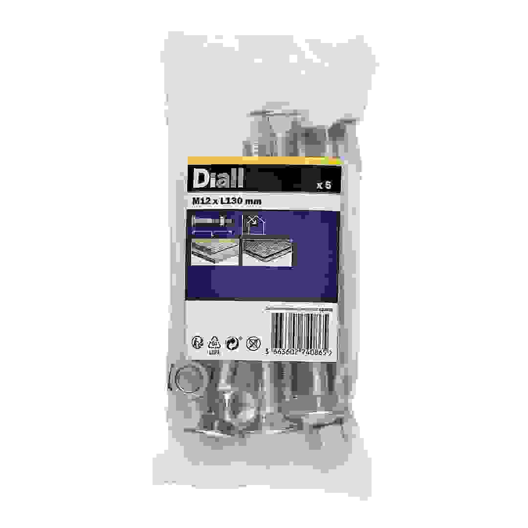 Diall Zinc-Plated Carbon Steel Square Coach Nut & Bolt Pack (M12 x 130 mm, 5 Pc.)