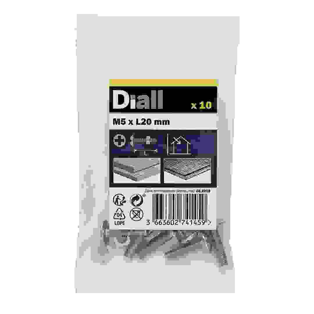 مجموعة براغي وصواميل مربعة لأعمال التسقيف فولاذ كربوني مطلي بالزنك ديال (M5 × 20 مم، 10 قطع)