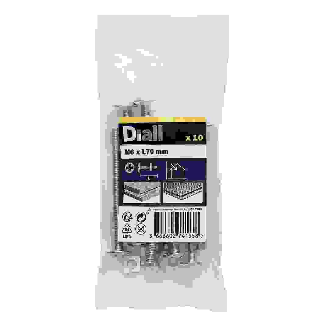 مجموعة براغي وصواميل مربعة لأعمال التسقيف فولاذ كربوني مطلي بالزنك ديال (M6 × 70 مم، 10 قطع)