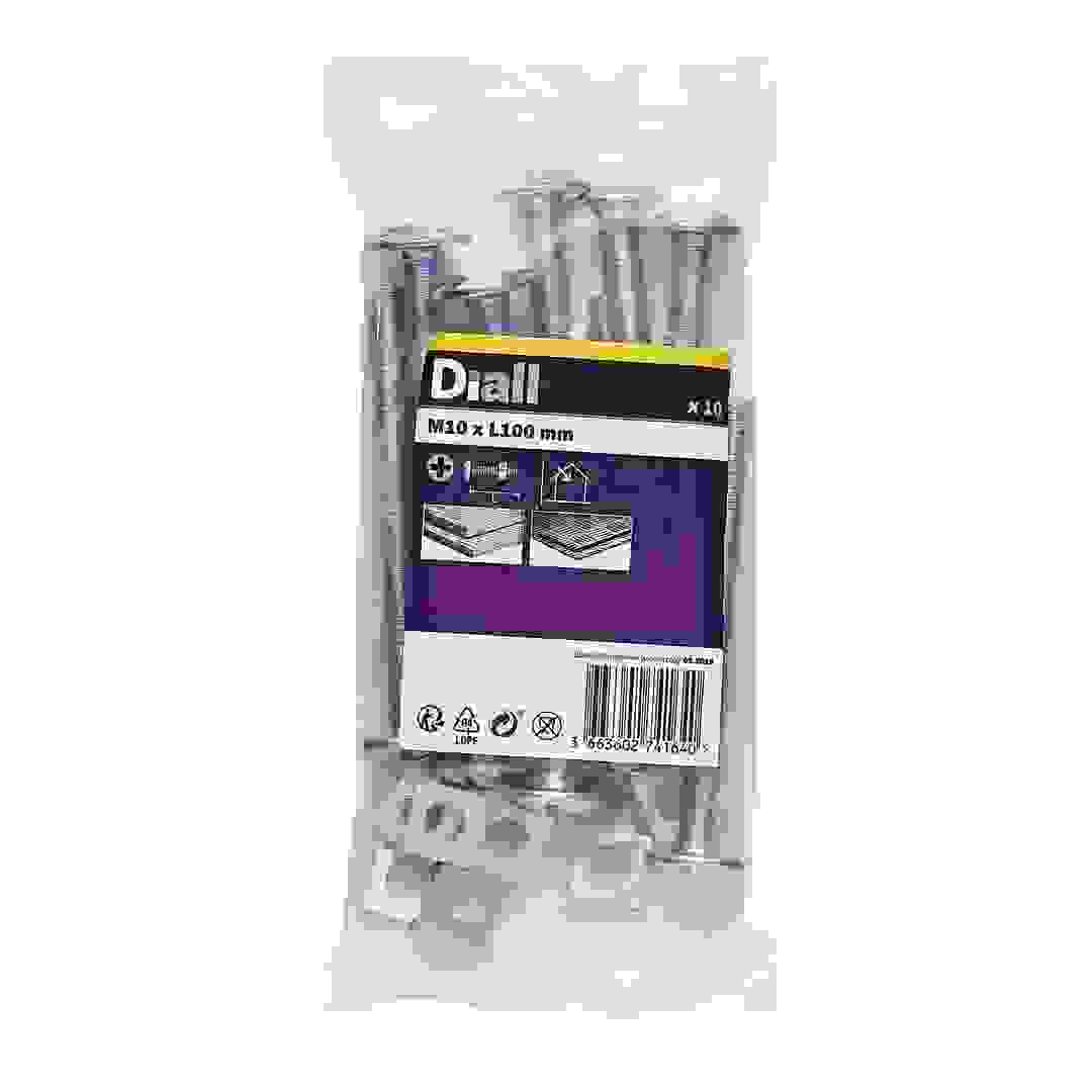 Diall Zinc-Plated Carbon Steel Roofing Square Nut & Bolt Pack (M10 x 100 mm, 10 Pc.)
