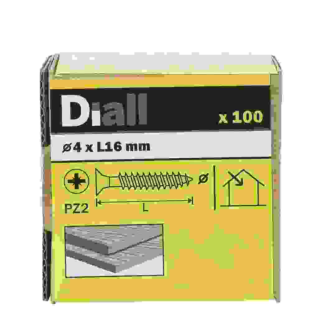 براغي خشب فولاذ كربوني مطلية بالزنك ديال (100 قطعة، 4 × 16 ملم)