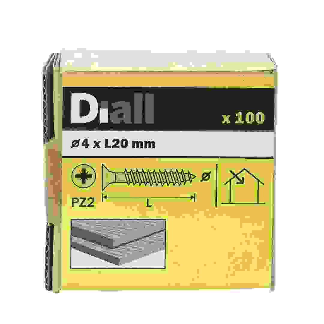 Diall Zinc-Plated Carbon Steel Wood Screw Pack (4 x 20 mm, 100 Pc.)
