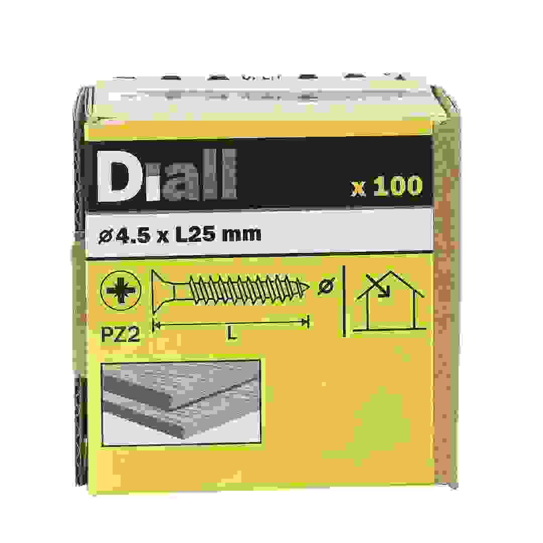 Diall Zinc-Plated Carbon Steel Wood Screw Pack (4.5 x 25 mm, 100 Pc.)