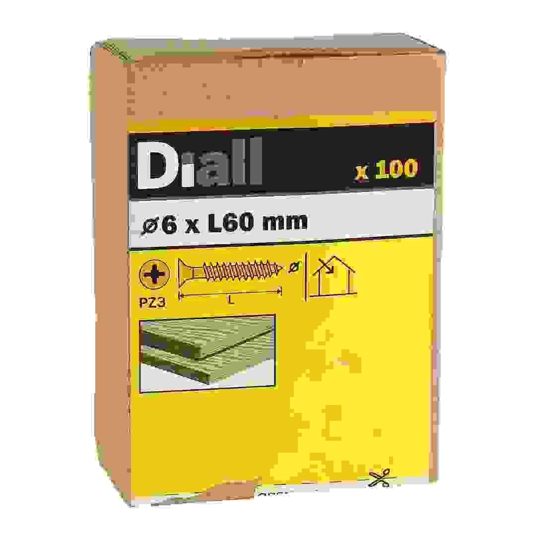 Diall Zinc-Plated Carbon Steel Wood Screw Pack (6 x 60 mm, 100 Pc.)