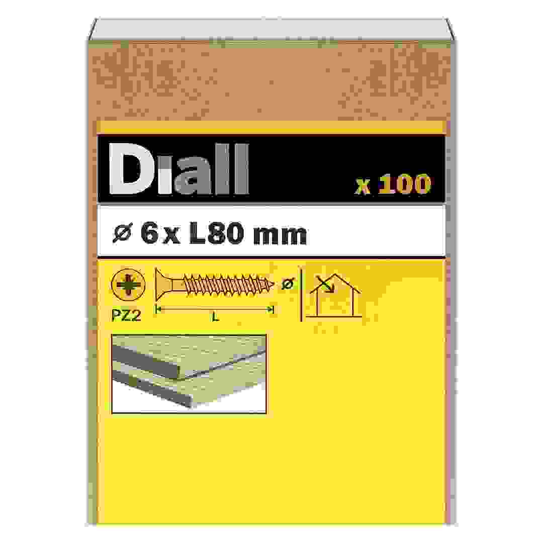 Diall Zinc-Plated Carbon Steel Wood Screw Pack (6 x 80 mm, 100 Pc.)