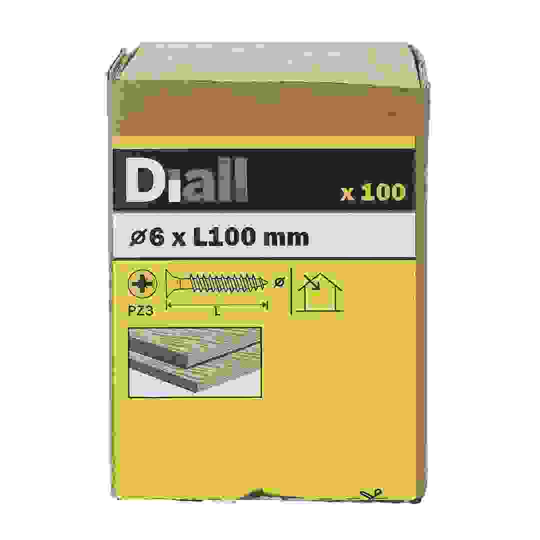 براغي خشب فولاذ كربوني مطلية بالزنك ديال (100 قطعة، 6 × 100 ملم)