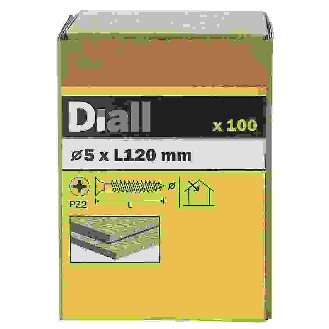 Diall Zinc-Plated Carbon Steel Wood Screw Pack (5 x 120 mm, 100 Pc.)