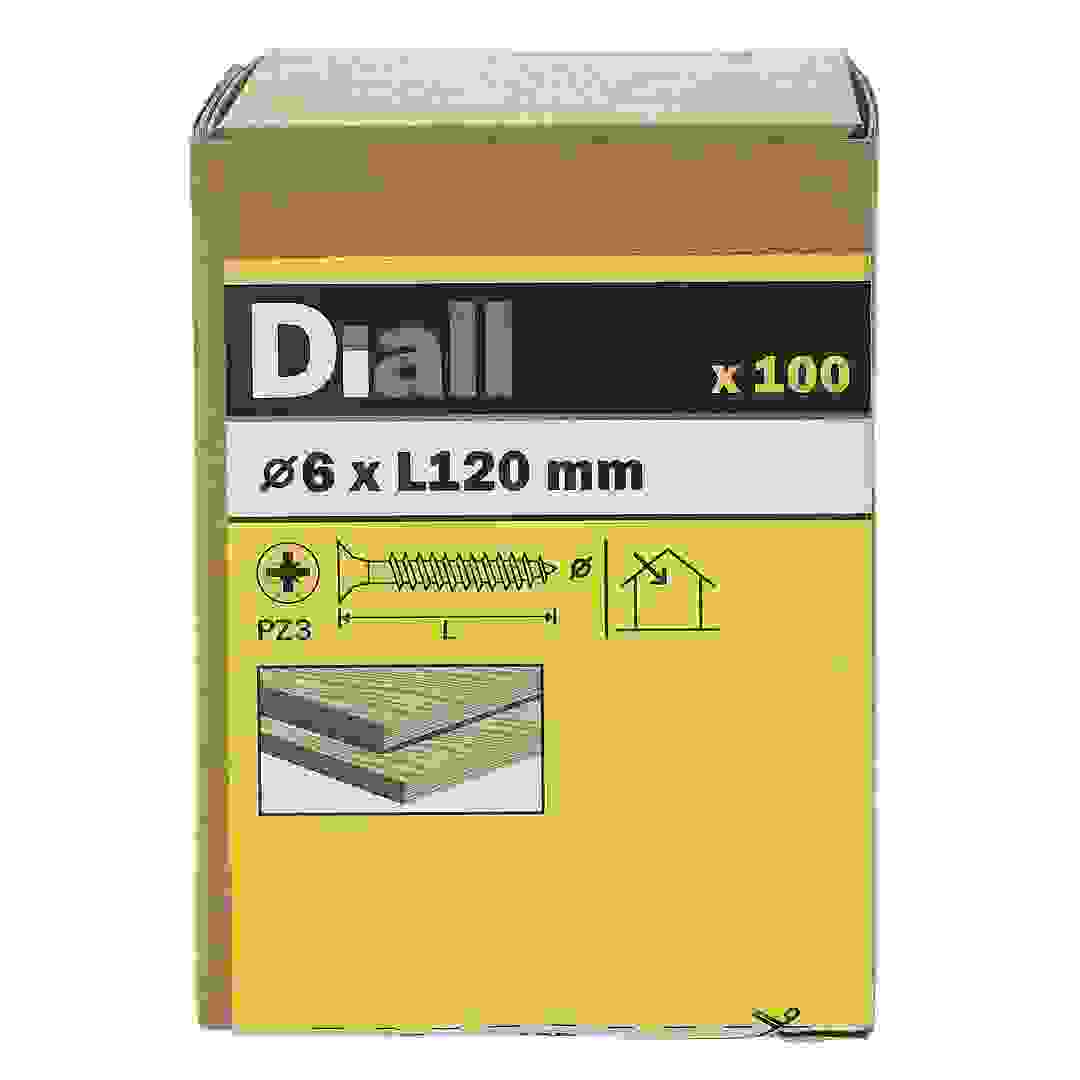 Diall Zinc-Plated Carbon Steel Wood Screw Pack (6 x 120 mm, 100 Pc.)
