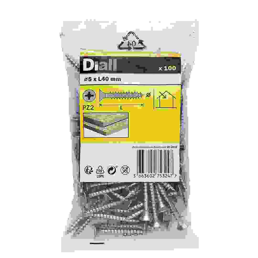 Diall Zinc-Plated Carbon Steel Wood Screw Pack (5 x 40 mm, 100 Pc.)