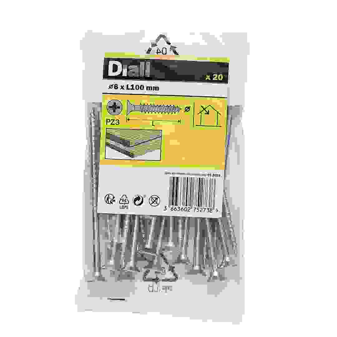Diall Zinc-Plated Carbon Steel Wood Screw Pack (6 x 100 mm, 20 Pc.)