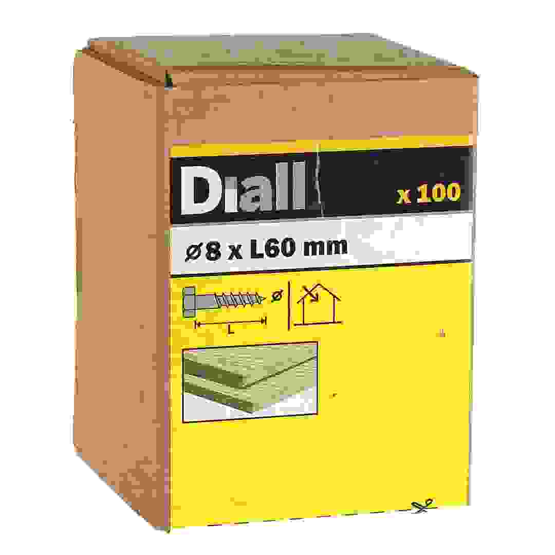 Diall Zinc-Plated Carbon Steel Hex Coach Screw Pack (8 x 60 mm, 100 Pc.)