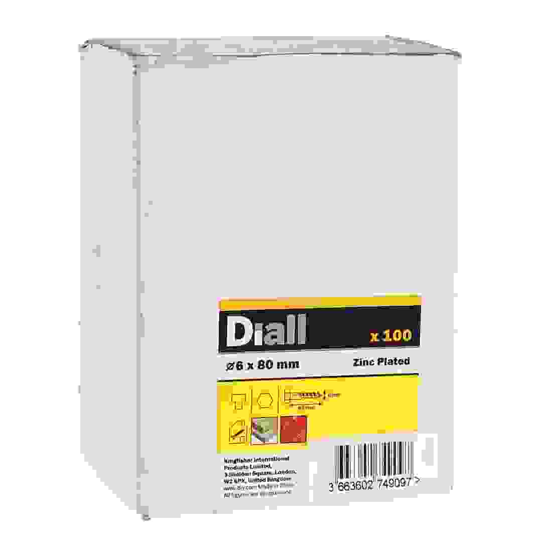 Diall Zinc-Plated Carbon Steel Hex Coach Screw Pack (6 x 80 mm, 100 Pc.)
