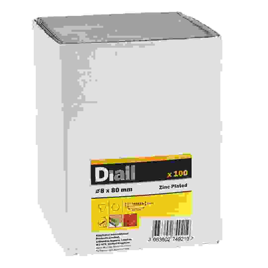 مجموعة براغي كوتش سداسية فولاذ كربوني مطلي بالزنك ديال (8 × 80 ملم، 100 قطعة)