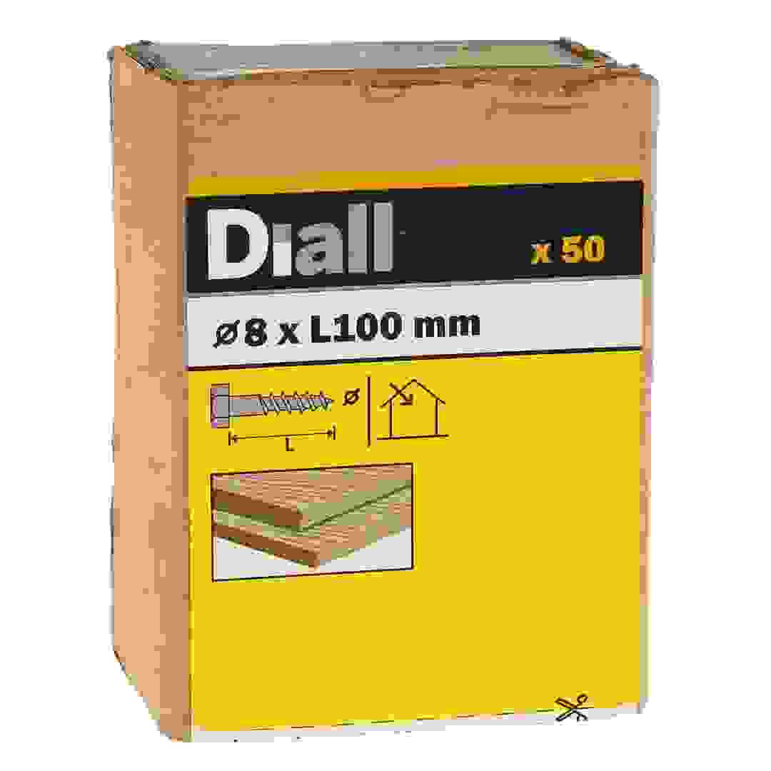Diall Zinc-Plated Carbon Steel Hex Coach Screw Pack (8 x 100 mm, 50 Pc.)