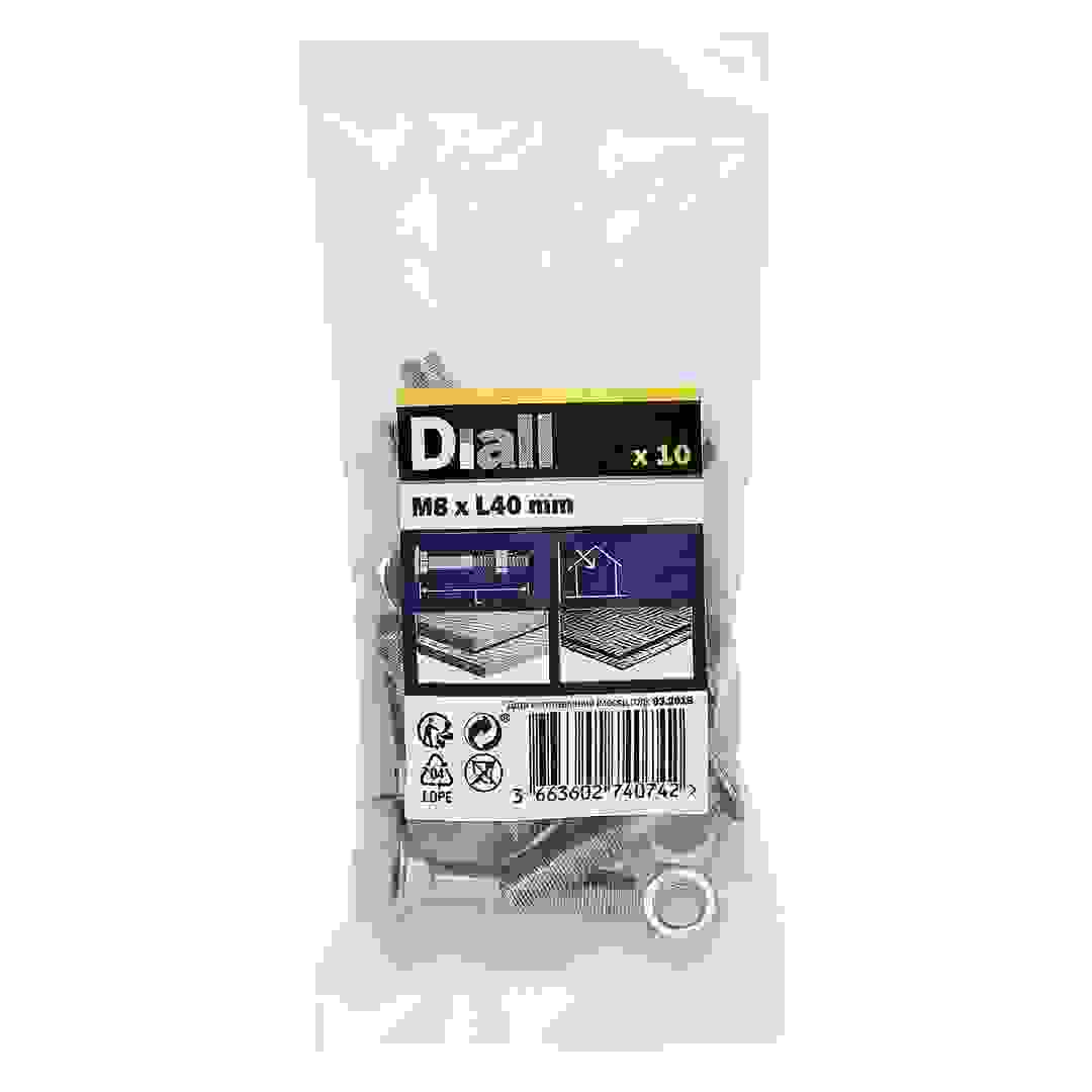 Diall Zinc-Plated Carbon Steel Coach Bolt & Nut Pack (M8 x 40 mm, 10 Pc.)