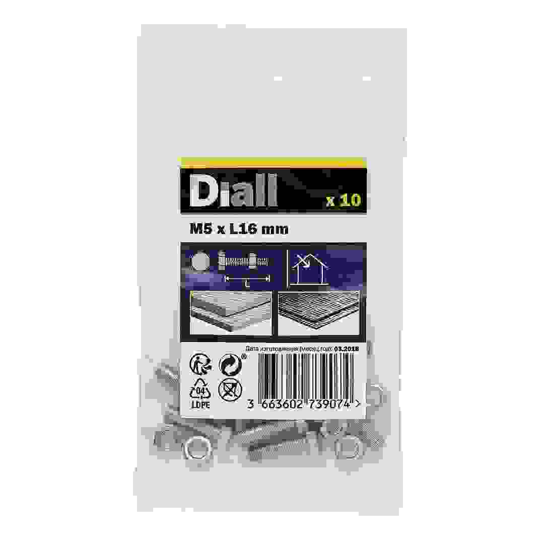 Diall Zinc-Plated Carbon Steel Hex Bolt & Nut Pack (M5 x 16 mm, 10 Pc.)