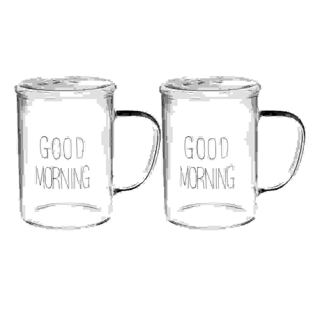 Neoflam Borosilicate Glass Double Wall Mug W/Lid (450 ml, 2 Pc.)