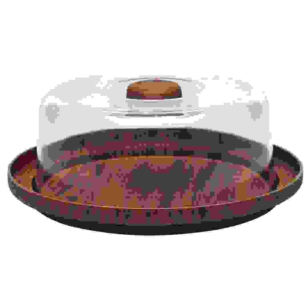 صينية تقديم كيك خيزران وأكريليك مع غطاء إيفلين (23 × 23 × 7 سم)