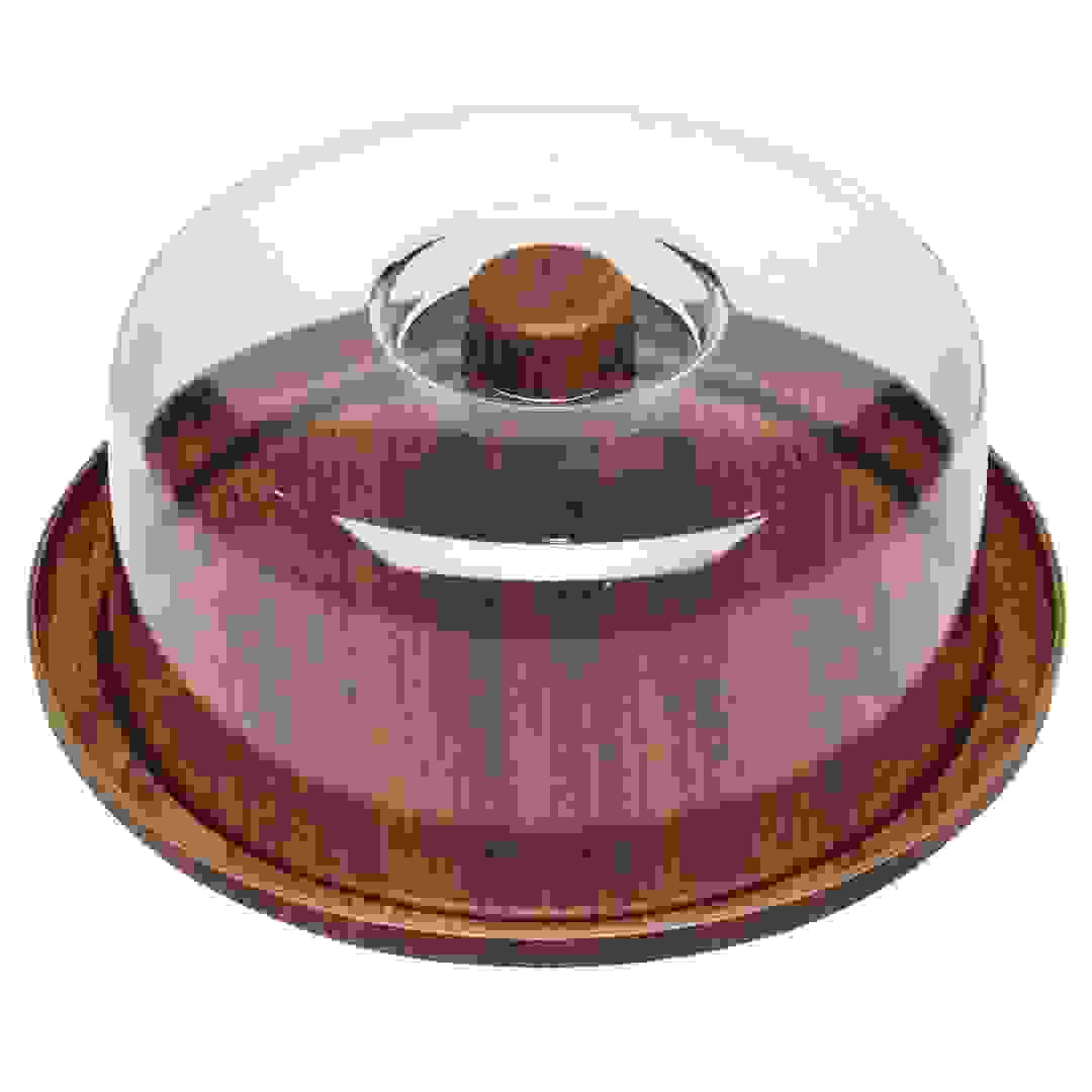 صينية تقديم كعك خيزران وأكريليك مع غطاء إيفلين (28 × 28 × 7.5 سم)