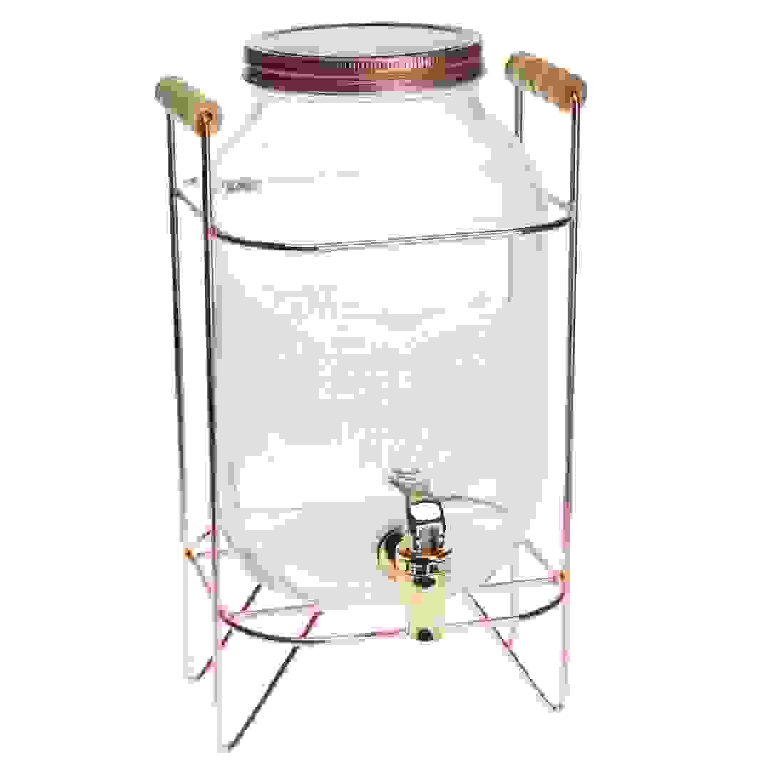 موزع مشروبات زجاجي هوم كرافت مع حامل ذهبي وردي (18.5 × 17.5 × 32 سم، 4 لتر)