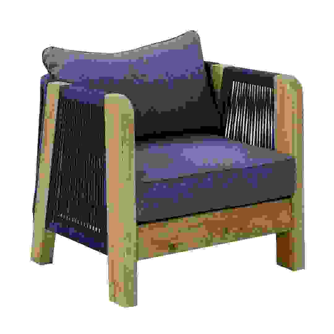 Almeria 1-Seater Acacia Rope Sofa W/Seat Cushion & Pillow (85 x 75 x 70 cm)