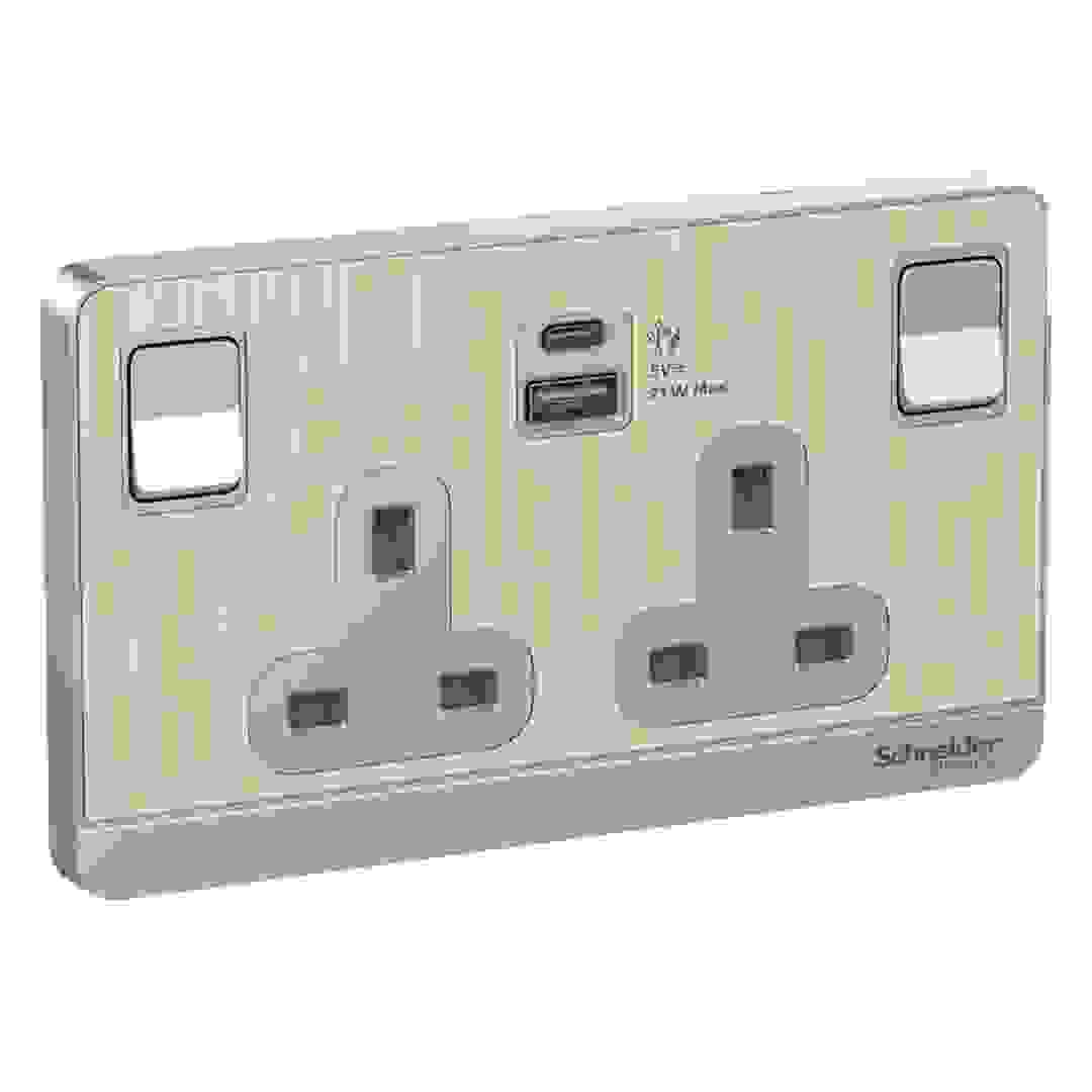 Schneider Electric 2 Gang Switched Sockets W/ 2 USB Charging Ports (17.2 cm)
